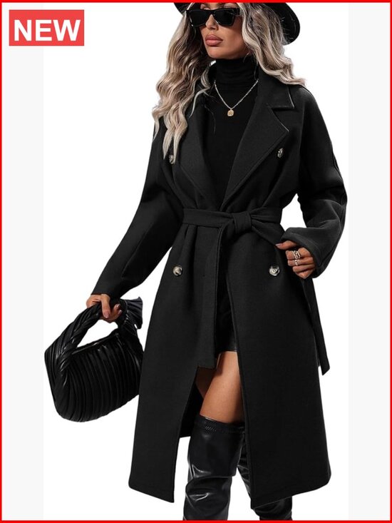 Jackets & Blazers - Wool Blend Double Breasted Notch Lapel Long Pea Coat